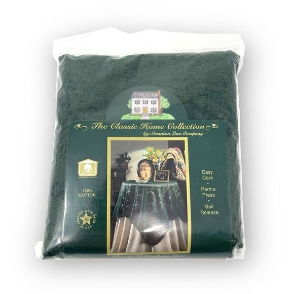 Scranton Lace Company Woven Nottingham Green Natural Table Cloth USA Made 43x43 - Picture 1 of 5